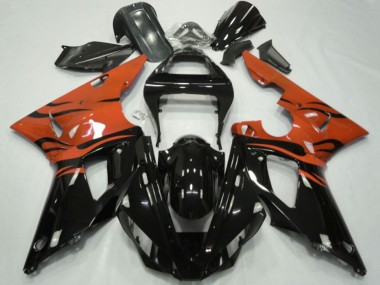 Carenado Moto Yamaha YZF 1000 R1 2000-2001 - Naranja Negro Brillante Llama