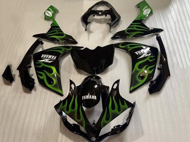 Carenado Moto Yamaha YZF 1000 R1 2007-2008 - Negro Brillante Verde Llama