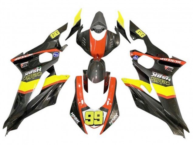 Carenado Moto Yamaha YZF R6 2017-2023 - Amarillo Naranja Negro Falso FibraCarbono