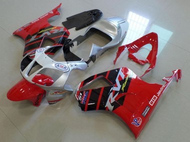Carenado Moto Honda VTR1000 2000-2006 - Plata Rojo Negro Brillante Raya