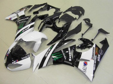 Carenado Moto Kawasaki ZX6R 2009-2012 - Blanco Negro Brillante Verde Elf Touch4 Monstruo Bridgestone
