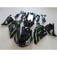 Carenado Moto Kawasaki ZX14R ZZR1400 2006-2011 - Negro Brillante Verde Línea