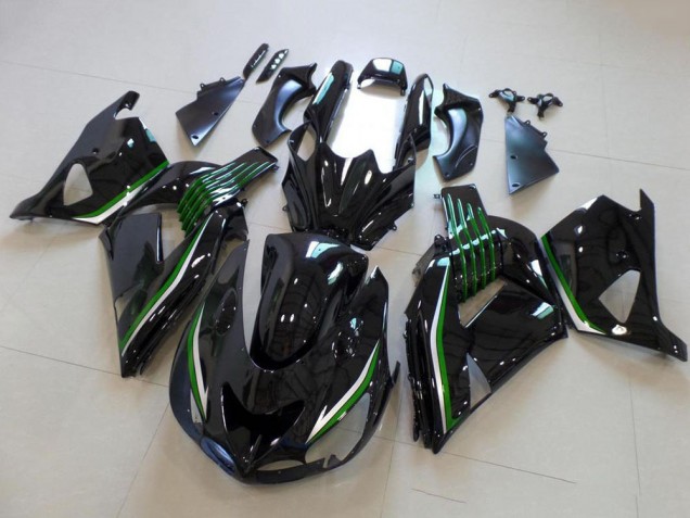 Carenado Moto Kawasaki ZX14R ZZR1400 2006-2011 - Negro Brillante Verde Línea
