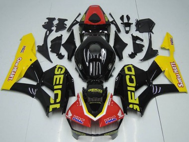 Carenado Moto Honda CBR1000RR 2012-2016 - Rojo Amarillo Negro Brillante HRC One Heart GEICO