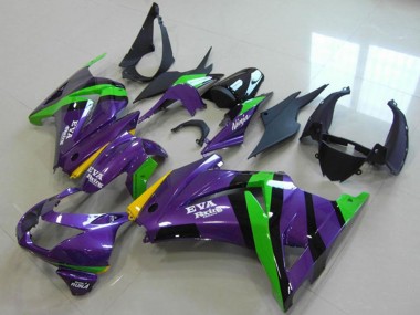 Carenado Moto Kawasaki ZX250R 2008-2012 - Púrpura Verde Amarillo Negro EVA Racing
