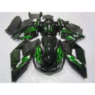 Carenado Moto Kawasaki ZX14R ZZR1400 2006-2011 - Negro Brillante Verde Llama
