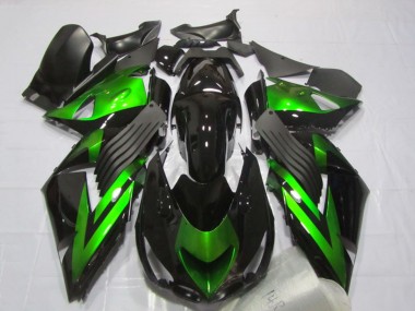 Carenado Moto Kawasaki ZX14R ZZR1400 2006-2011 - Negro Brillante Verde Raya