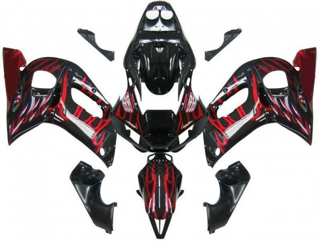 Negro Rojo Llama Carenado Moto Yamaha R6 98-02 Negro Rojo Llama Carenado Moto Yamaha R6 98-02