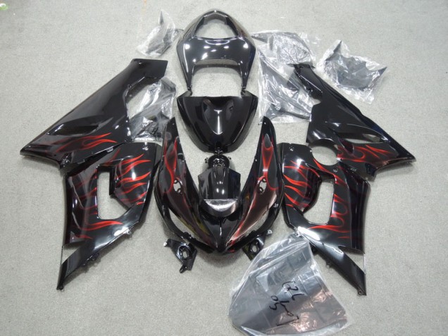 Negro Rojo Llama Kits Completo Carenado Moto Kawasaki ZX6R 05-06 Negro Rojo Llama Kits Completo Carenado Moto Kawasaki ZX6R 05-06