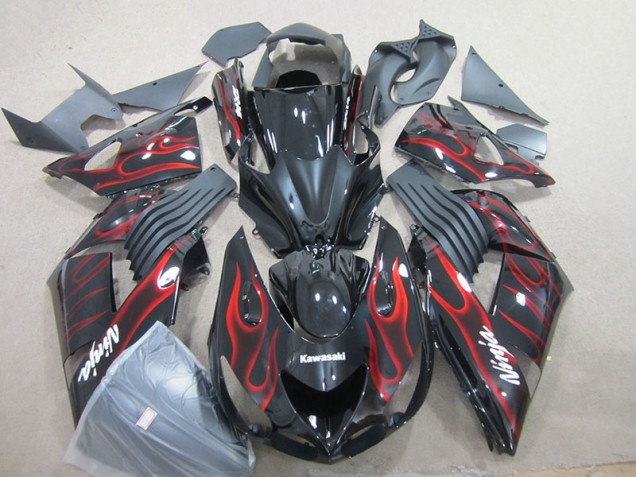 Negro Rojo Llama Ninja Carenado Moto Kawasaki ZX14R ZZR 1400 06-11 Negro Rojo Llama Ninja Carenado Moto Kawasaki ZX14R ZZR 1400 06-11