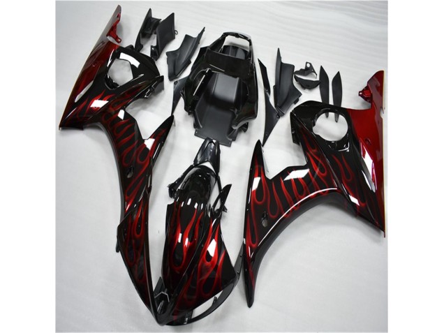 Negro Rojo Llama Plástico Moto Yamaha R6 03-05 Negro Rojo Llama Plástico Moto Yamaha R6 03-05