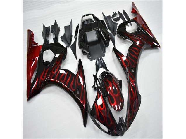 Negro Rojo Llama Plástico Moto Yamaha R6 03-05 Negro Rojo Llama Plástico Moto Yamaha R6 03-05