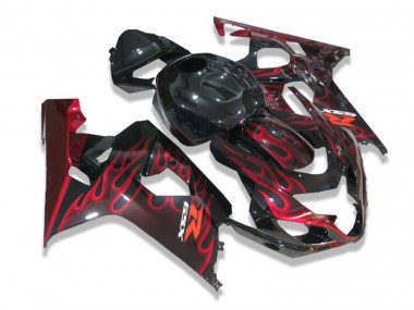 Negro Rojo Llamas Carenado Moto Suzuki GSXR 600 / 750 K4 04-05