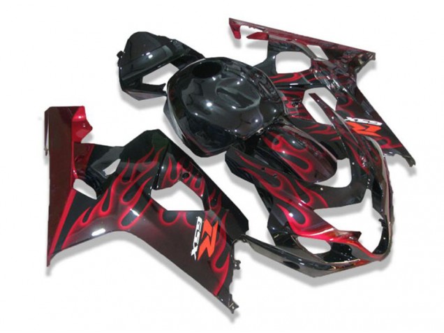 Negro Rojo Llamas Carenado Moto Suzuki GSXR 600 / 750 K4 04-05 Negro Rojo Llamas Carenado Moto Suzuki GSXR 600 / 750 K4 04-05