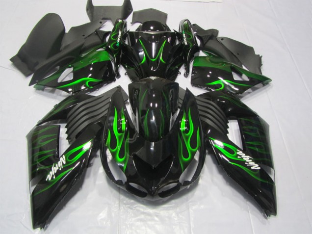 Negro Verde Llama Ninja Carenado Moto Kawasaki ZX14R ZZR 1400 06-11 Negro Verde Llama Ninja Carenado Moto Kawasaki ZX14R ZZR 1400 06-11